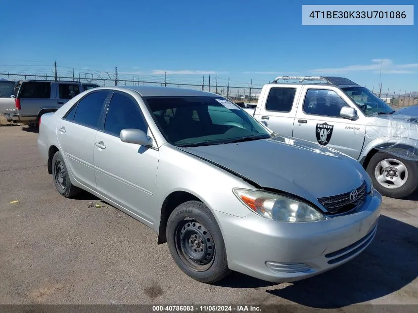 2003 Toyota Camry Le VIN: 4T1BE30K33U701086 Lot: 40786083