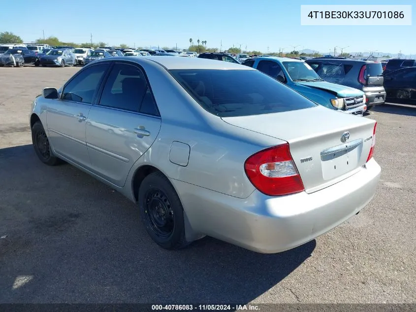 2003 Toyota Camry Le VIN: 4T1BE30K33U701086 Lot: 40786083