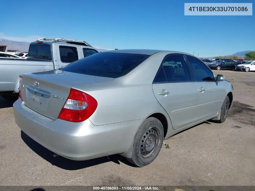 2003 Toyota Camry Le VIN: 4T1BE30K33U701086 Lot: 40786083