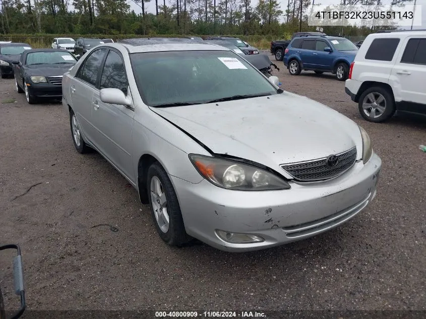 2003 Toyota Camry Se V6 VIN: 4T1BF32K23U551143 Lot: 40800909