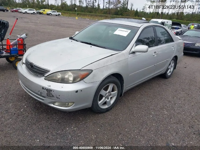 2003 Toyota Camry Se V6 VIN: 4T1BF32K23U551143 Lot: 40800909