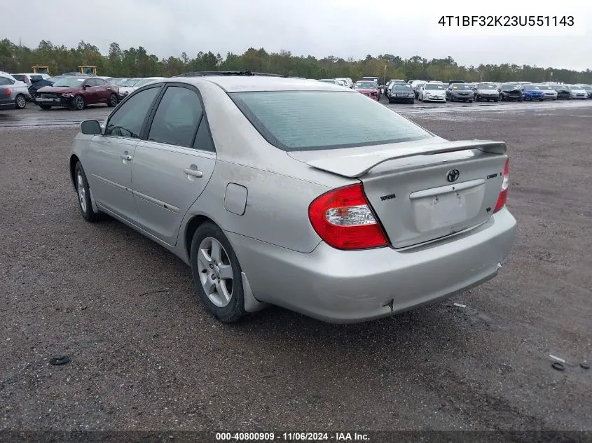 2003 Toyota Camry Se V6 VIN: 4T1BF32K23U551143 Lot: 40800909