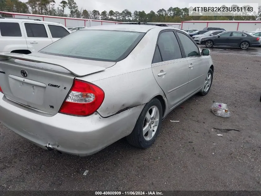 2003 Toyota Camry Se V6 VIN: 4T1BF32K23U551143 Lot: 40800909