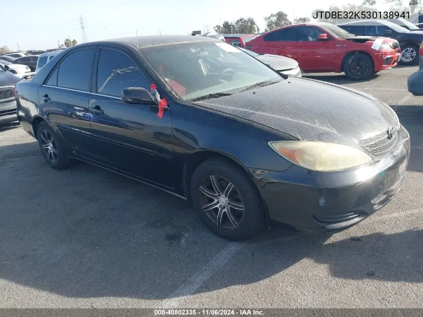 2003 Toyota Camry Le VIN: JTDBE32K530138941 Lot: 40802335