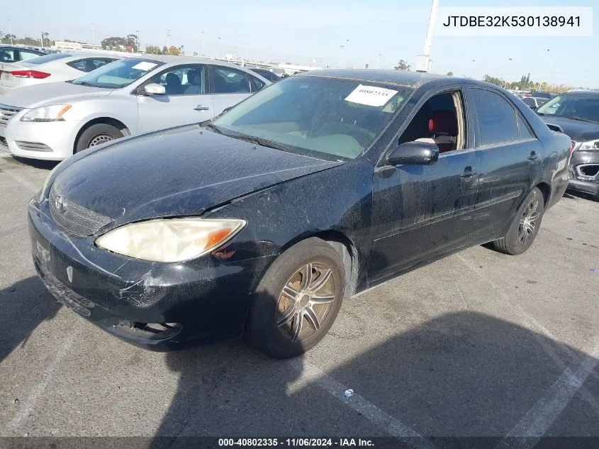 2003 Toyota Camry Le VIN: JTDBE32K530138941 Lot: 40802335