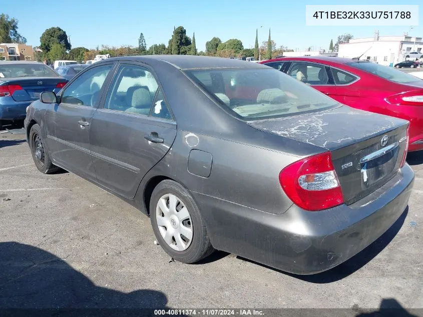 2003 Toyota Camry Xle VIN: 4T1BE32K33U751788 Lot: 40811374