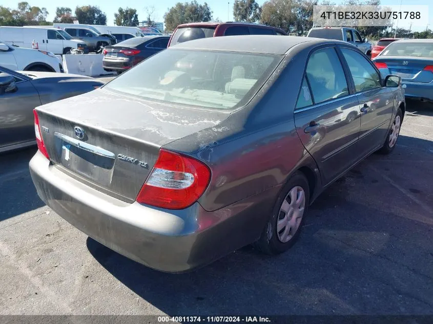 2003 Toyota Camry Xle VIN: 4T1BE32K33U751788 Lot: 40811374