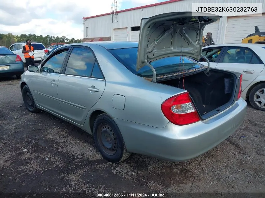 2003 Toyota Camry Le VIN: JTDBE32K630232763 Lot: 40812366