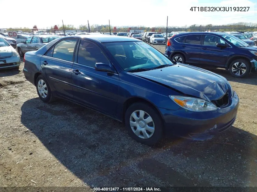 2003 Toyota Camry Le VIN: 4T1BE32KX3U193227 Lot: 40812477