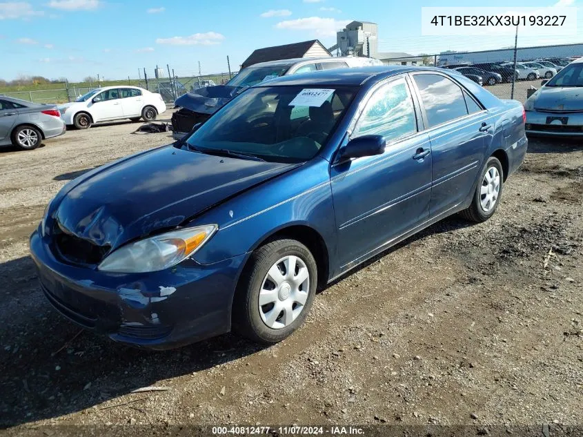 2003 Toyota Camry Le VIN: 4T1BE32KX3U193227 Lot: 40812477