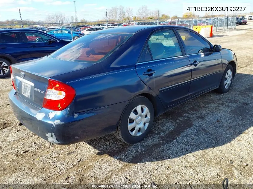 2003 Toyota Camry Le VIN: 4T1BE32KX3U193227 Lot: 40812477