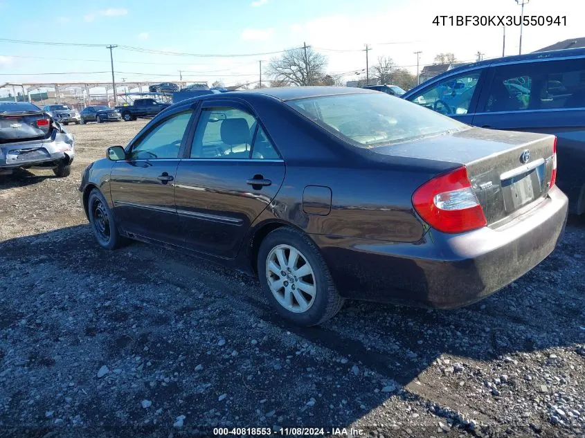 2003 Toyota Camry Xle V6 VIN: 4T1BF30KX3U550941 Lot: 40818553