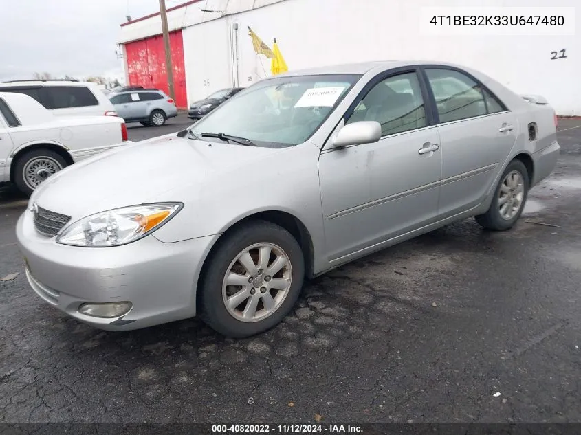 2003 Toyota Camry Xle VIN: 4T1BE32K33U647480 Lot: 40820022