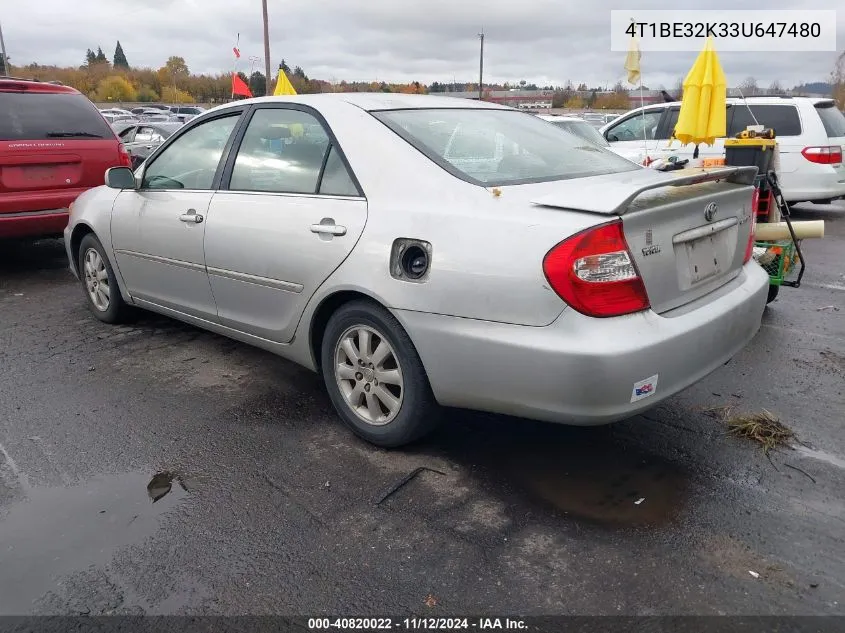 2003 Toyota Camry Xle VIN: 4T1BE32K33U647480 Lot: 40820022