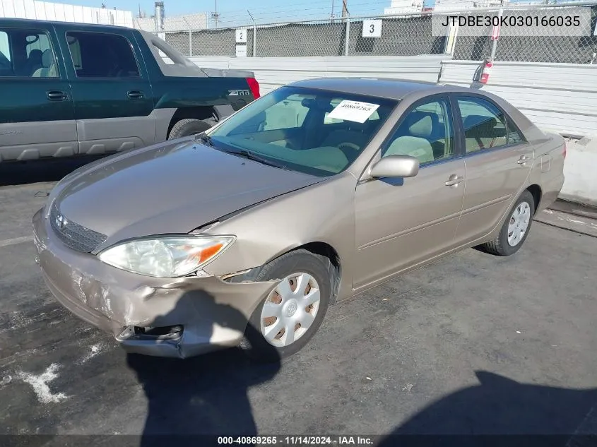 2003 Toyota Camry Le/Se/Xle VIN: JTDBE30K030166035 Lot: 40869265