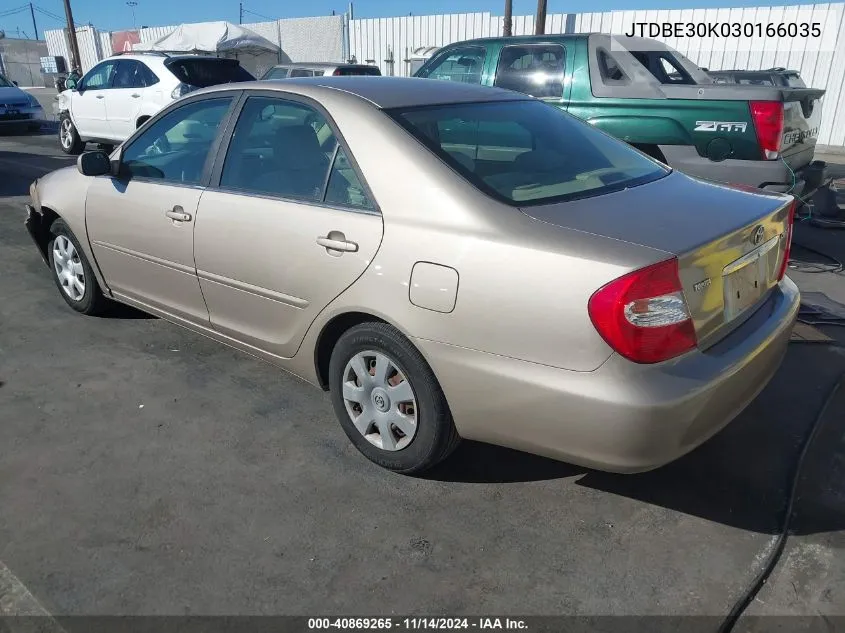 2003 Toyota Camry Le/Se/Xle VIN: JTDBE30K030166035 Lot: 40869265