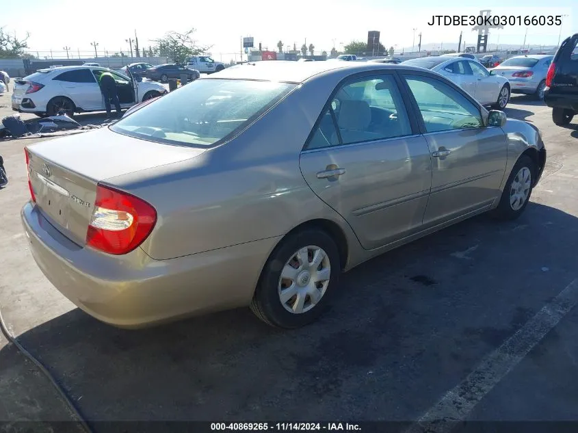 2003 Toyota Camry Le/Se/Xle VIN: JTDBE30K030166035 Lot: 40869265