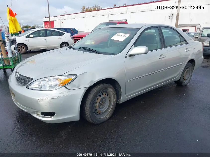 2003 Toyota Camry Le VIN: JTDBE32K730143445 Lot: 40879119