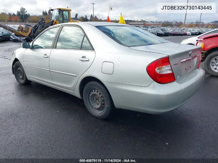 2003 Toyota Camry Le VIN: JTDBE32K730143445 Lot: 40879119