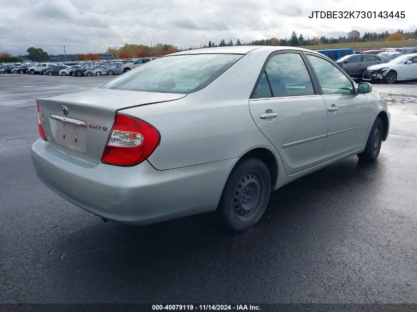 2003 Toyota Camry Le VIN: JTDBE32K730143445 Lot: 40879119