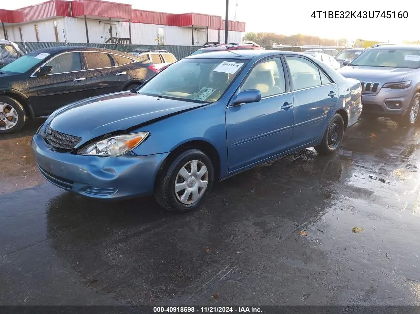 2003 Toyota Camry Le VIN: 4T1BE32K43U745160 Lot: 40918598