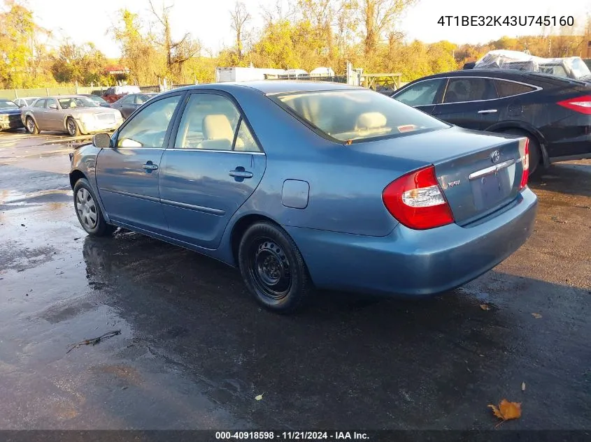 2003 Toyota Camry Le VIN: 4T1BE32K43U745160 Lot: 40918598