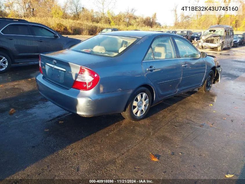 2003 Toyota Camry Le VIN: 4T1BE32K43U745160 Lot: 40918598