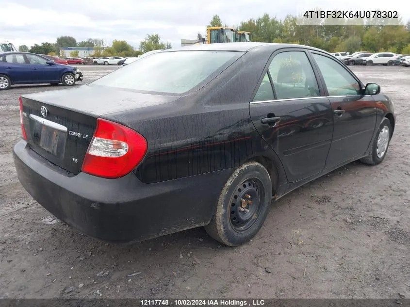 2004 Toyota Camry Le V6/Xle V6 VIN: 4T1BF32K64U078302 Lot: 12117748