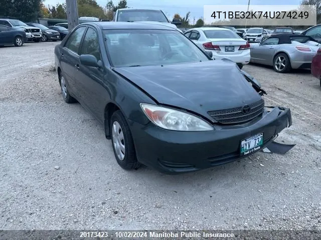 2004 Toyota Camry Le VIN: 4T1BE32K74U274249 Lot: 20173423