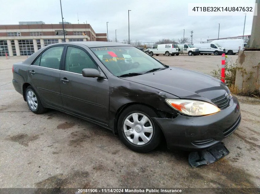 2004 Toyota Camry Le VIN: 4T1BE32K14U847632 Lot: 20181906