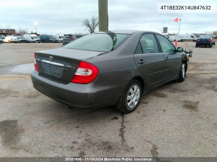 2004 Toyota Camry Le VIN: 4T1BE32K14U847632 Lot: 20181906