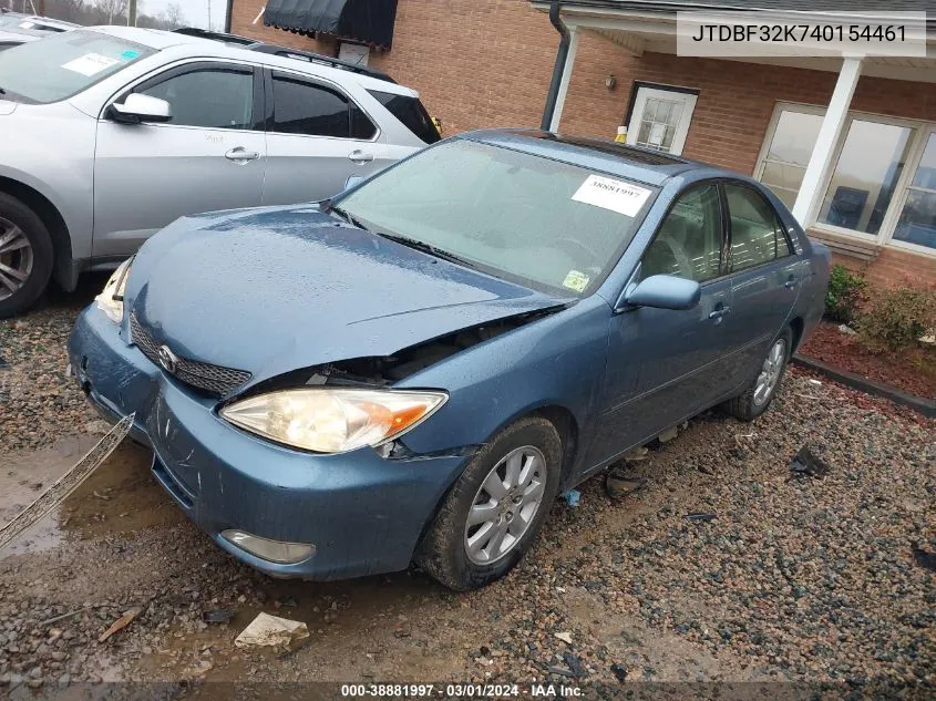 2004 Toyota Camry Xle V6 VIN: JTDBF32K740154461 Lot: 38881997