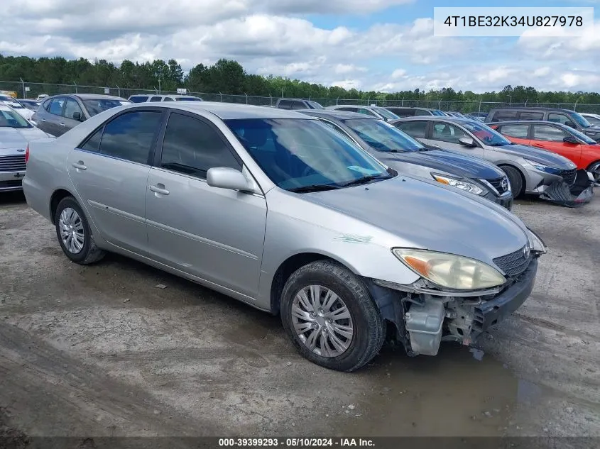 2004 Toyota Camry Le VIN: 4T1BE32K34U827978 Lot: 39399293