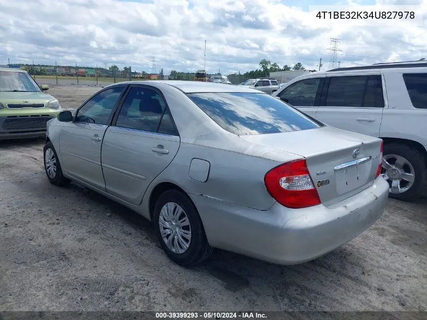 2004 Toyota Camry Le VIN: 4T1BE32K34U827978 Lot: 39399293