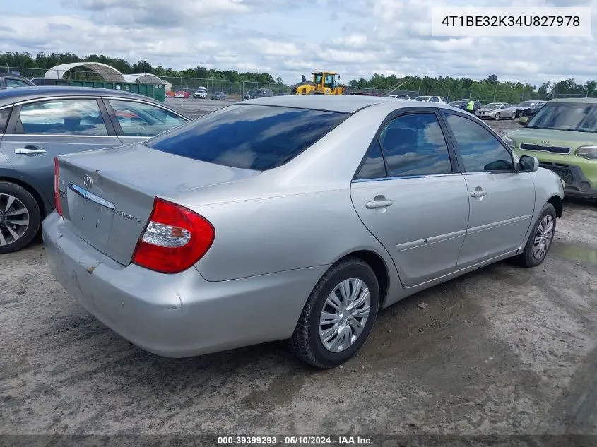 2004 Toyota Camry Le VIN: 4T1BE32K34U827978 Lot: 39399293