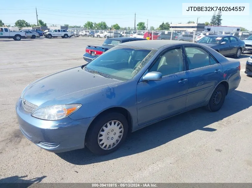 2004 Toyota Camry Le VIN: JTDBE32K740264557 Lot: 39415975