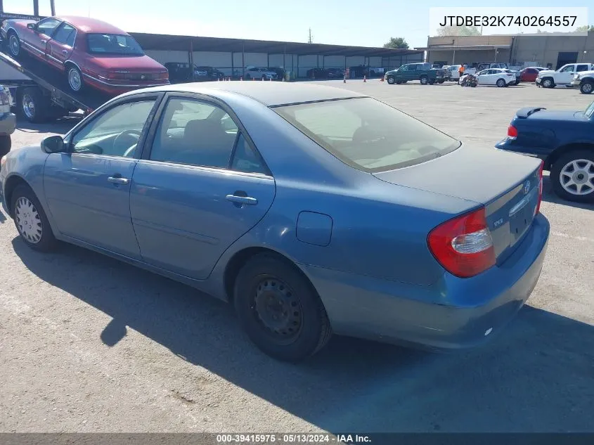 2004 Toyota Camry Le VIN: JTDBE32K740264557 Lot: 39415975