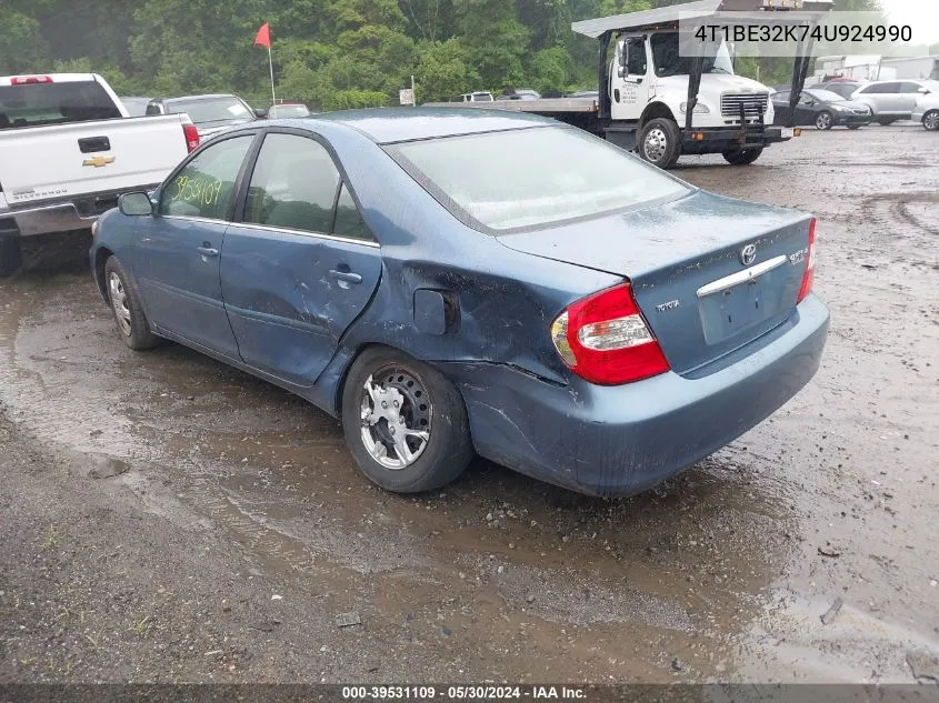 2004 Toyota Camry Le VIN: 4T1BE32K74U924990 Lot: 39531109