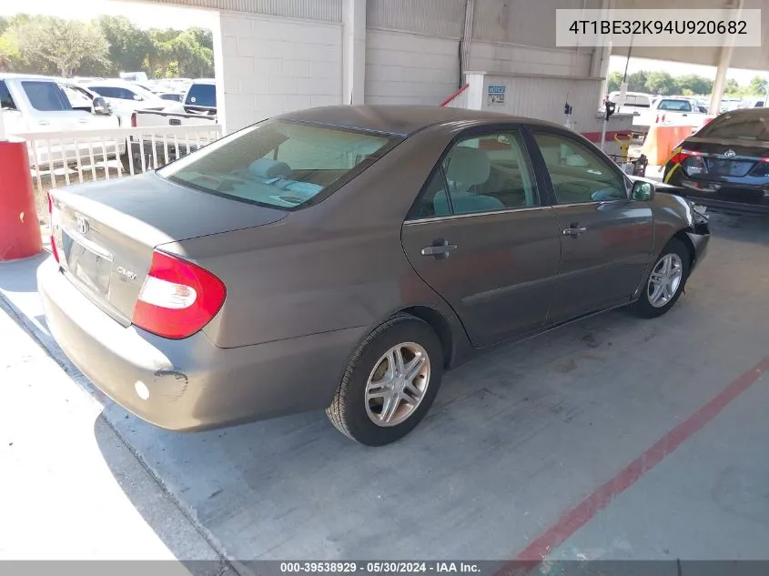 2004 Toyota Camry Std VIN: 4T1BE32K94U920682 Lot: 39538929