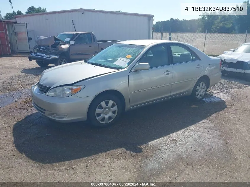 2004 Toyota Camry Le VIN: 4T1BE32K34U837510 Lot: 39700404