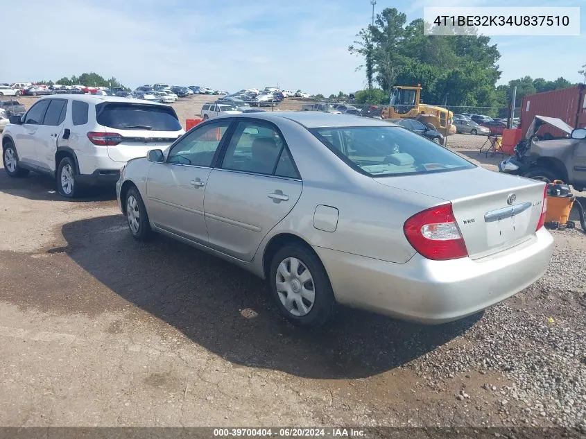 2004 Toyota Camry Le VIN: 4T1BE32K34U837510 Lot: 39700404