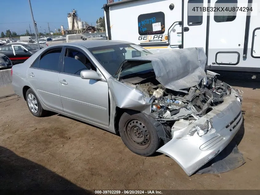 2004 Toyota Camry Le VIN: 4T1BE32KX4U874294 Lot: 39702259