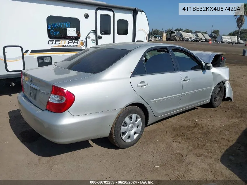 2004 Toyota Camry Le VIN: 4T1BE32KX4U874294 Lot: 39702259