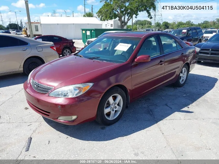 4T1BA30K04U504115 2004 Toyota Camry Se V6