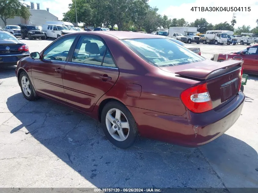 2004 Toyota Camry Se V6 VIN: 4T1BA30K04U504115 Lot: 39757120