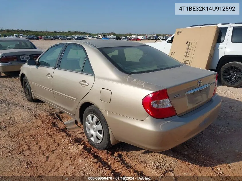 2004 Toyota Camry Le VIN: 4T1BE32K14U912592 Lot: 39856478