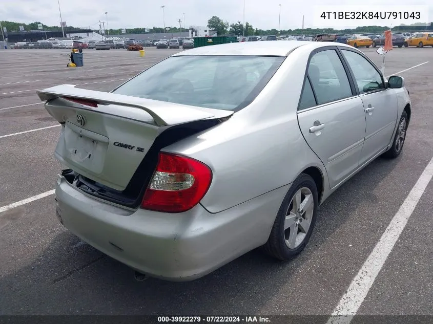 2004 Toyota Camry Se VIN: 4T1BE32K84U791043 Lot: 39922279