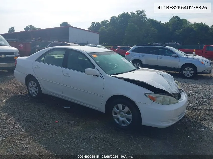 2004 Toyota Camry Le VIN: 4T1BE32K64U278826 Lot: 40029915