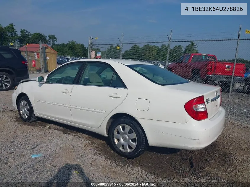 2004 Toyota Camry Le VIN: 4T1BE32K64U278826 Lot: 40029915