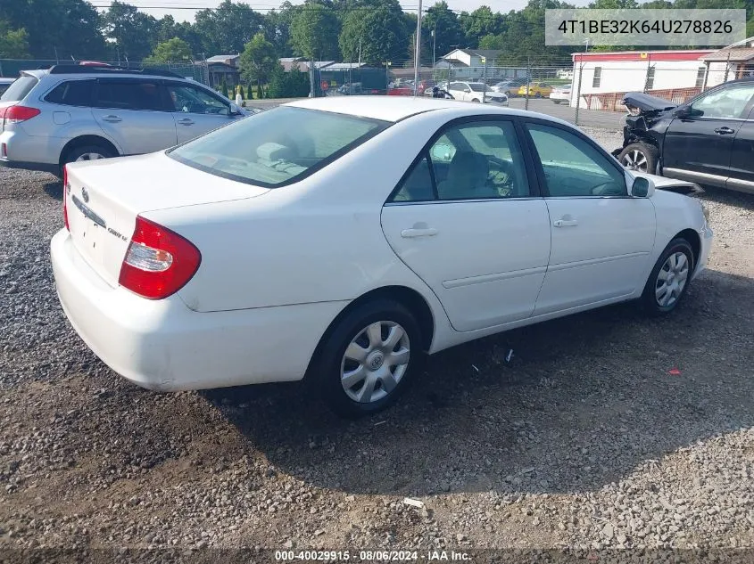 2004 Toyota Camry Le VIN: 4T1BE32K64U278826 Lot: 40029915